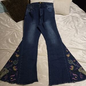 Embroidered Flare Jeans By L & B size 14 Worn Once!